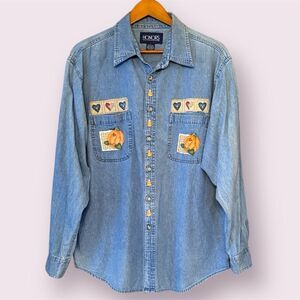 HONORS Vintage Pumpkin Patch Fall Halloween Cottagecore Button Down Shirt